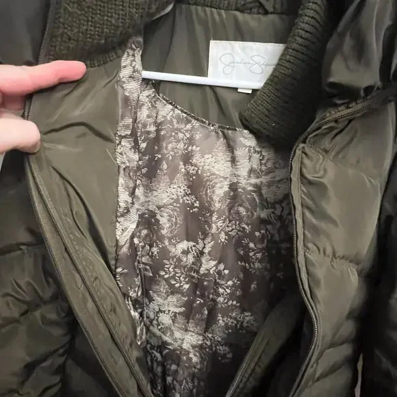 Jessica Simpson Down Puffer Coat Olive Green Size Large - Picture 8 of 16